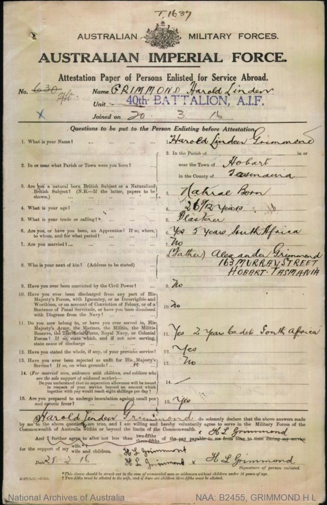Example Eng Form 1927 Harold Grimmond – Soccer Anzacs